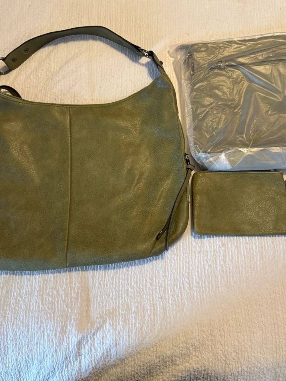 Source Unknown Olive Green Shoulder Bag with Matching Pouch